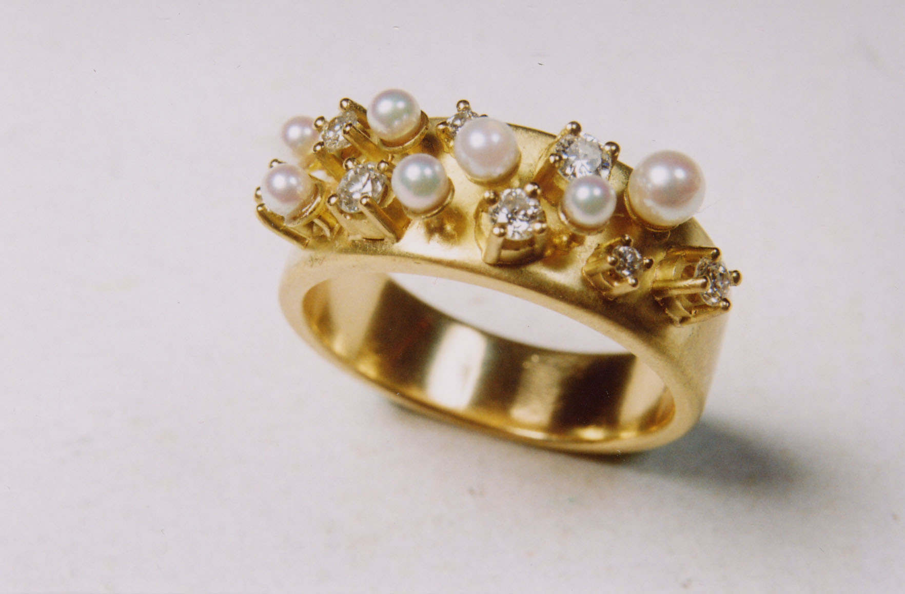 Ring, Gold, Akoja-Perlen, Brillanten